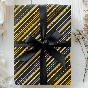 Elegante zwarte en gouden folie strepen cadeaupapier