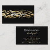 Elegante zwarte en gouden folie tijgerborstelstree visitekaartje (Voorkant / Achterkant)