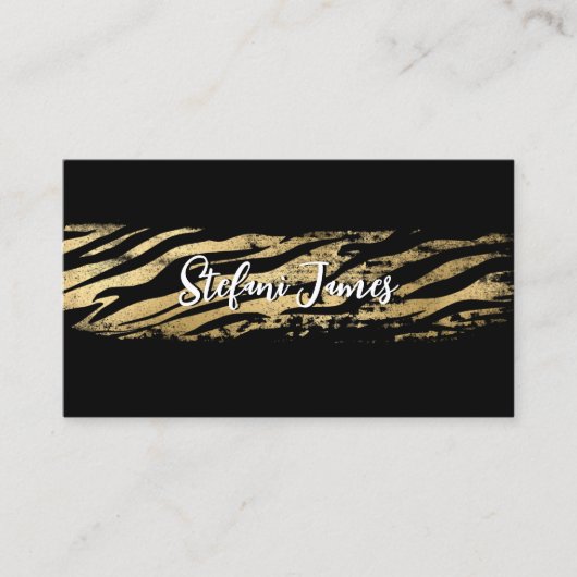 Elegante zwarte en gouden folie tijgerborstelstree visitekaartje (Voorkant)