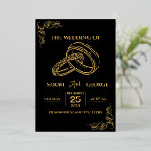 Elegante zwarte en gouden folie trouwkaart folie uitnodiging (Staand Voorkant)
