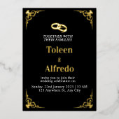 Elegante zwarte en gouden folie trouwuitnodiging folie uitnodiging (Voorkant)