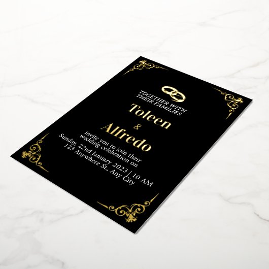 Elegante zwarte en gouden folie trouwuitnodiging folie uitnodiging (Gedraaid)