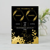 Elegante zwarte en gouden folie trouwuitnodiging folie uitnodiging (Staand Voorkant)