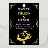Elegante zwarte en gouden folie trouwuitnodiging folie uitnodiging (Voorkant)