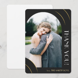Elegante Zwarte en Gouden Foto Bruiloft Bedankkaart
