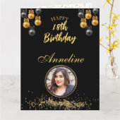 Elegante zwarte en gouden foto Vouwbare wenskaart Kaart (Gele Bloem)