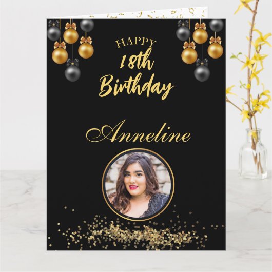 Elegante zwarte en gouden foto Vouwbare wenskaart Kaart (Gele Bloem)