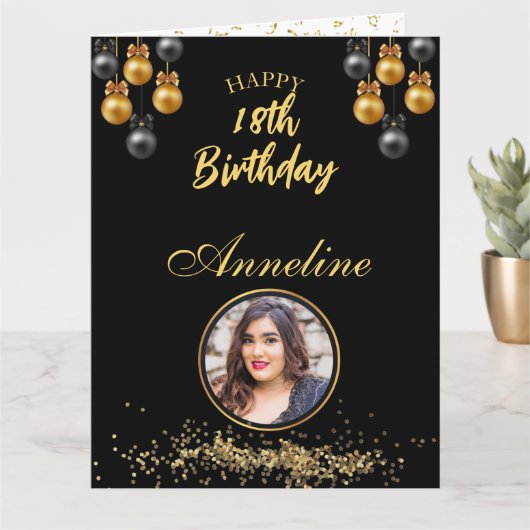 Elegante zwarte en gouden foto Vouwbare wenskaart Kaart (Kleine Plant)