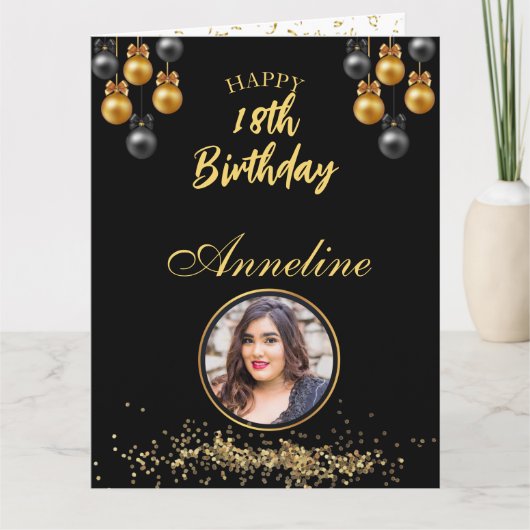 Elegante zwarte en gouden foto Vouwbare wenskaart Kaart (Voorkant)