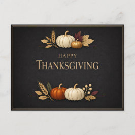 Elegante Zwarte en Gouden Gelukkig Thanksgiving Po Feestdagenkaart