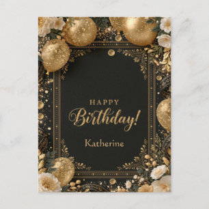 Elegante Zwarte en Gouden Gelukkige Verjaardag met Briefkaart