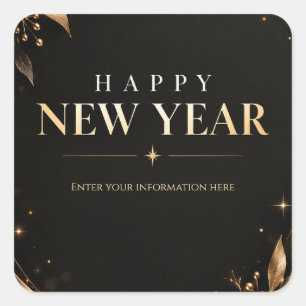 Elegante zwarte en gouden gelukskaart voor het nie vierkante sticker