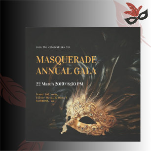 Elegante zwarte en gouden gemaskerde galajubileumu kaart