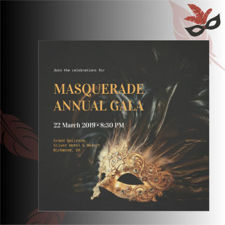 Elegante zwarte en gouden gemaskerde galajubileumu kaart