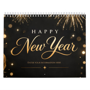 Elegante zwarte en gouden geometrische Nieuwjaarsv Kalender