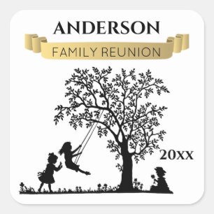 Elegante zwarte en gouden gepersonaliseerde famili vierkante sticker