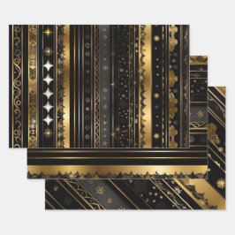 Elegante Zwarte En Gouden Gestreepte Collectie Inpakpapier Vel