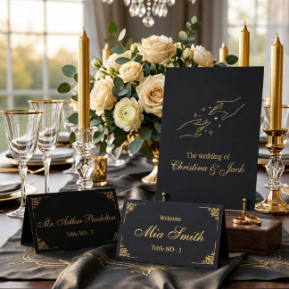 Elegante zwarte en gouden gevouwen huwelijksplaats plaatskaartje
