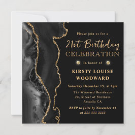 Elegante zwarte en gouden glinsterende agaat 21e v kaart