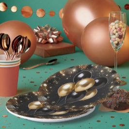 Elegante zwarte en gouden glinsterende ballon verj papieren bordje