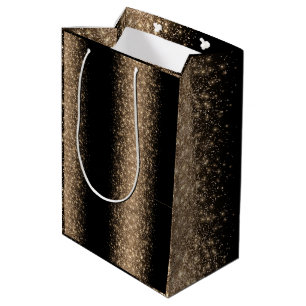 Elegante zwarte en gouden glinsterende ombre medium cadeauzakje