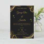 Elegante zwarte en gouden glinsterende "Save the D Save The Date (Staand voorkant)