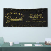 Elegante Zwarte En Gouden Glitter Afstuderen Spandoek (Beurs)
