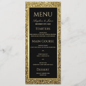 Elegante Zwarte en Gouden Glitter Bruiloft Menu (Voorkant)