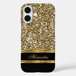 Elegante zwarte en gouden glitter iPhone 16 hoesje