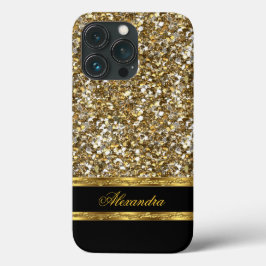 Elegante zwarte en gouden glitter Case-Mate iPhone case