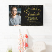Elegante Zwarte En Gouden Glitter Foto Afstudeerfe Spandoek (Insitu)