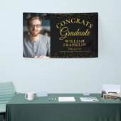 Elegante Zwarte En Gouden Glitter Foto Afstudeerfe Spandoek (Beurs)