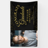 Elegante Zwarte En Gouden Glitter Foto Afstudeerfe Spandoek (Verticaal)