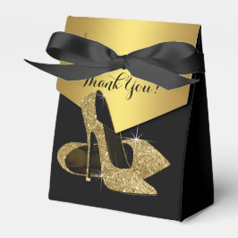 Elegante Zwarte en Gouden Glitter Hoge Hak Schoen Bedankdoosjes