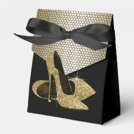 Elegante Zwarte en Gouden Glitter Hoge Hak Schoen Bedankdoosjes