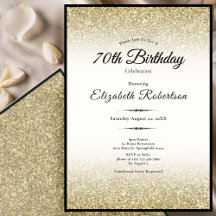 Elegante zwarte en gouden glitters 70ste verjaarda