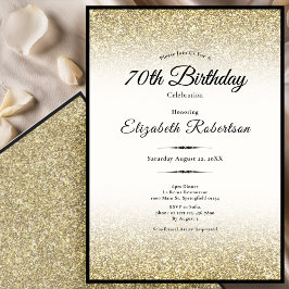 Elegante zwarte en gouden glitters 70ste verjaarda kaart