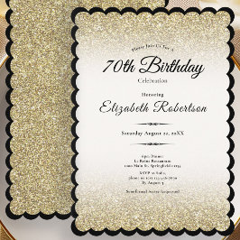 Elegante zwarte en gouden glitters 70ste verjaarda kaart