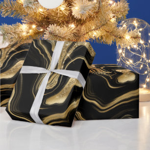 Elegante zwarte en gouden glitters agaat verjaarda cadeaupapier