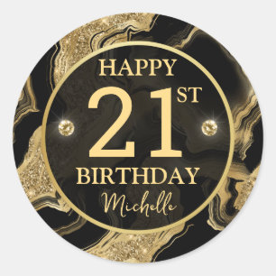 Elegante zwarte en gouden glitters agaat verjaarda ronde sticker