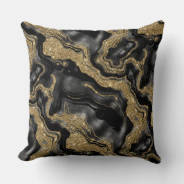 Elegante zwarte en gouden glitters agaatpatroon kussen