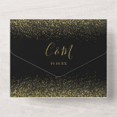 Elegante zwarte en gouden glitters QR-code trouwfe All In One Uitnodiging (Achterkant)