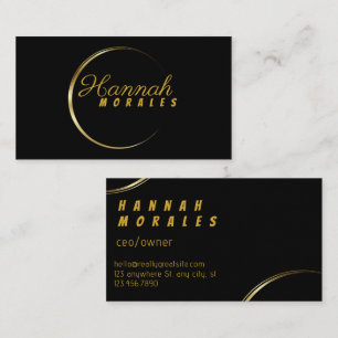 Elegante zwarte en gouden halvemaanframe Zakelijke Visitekaartje