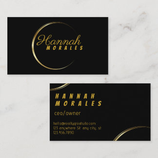 Elegante zwarte en gouden halvemaanframe Zakelijke Visitekaartje