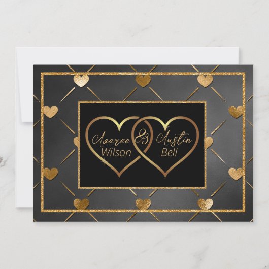 Elegante Zwarte en Gouden Harten Kaart (Voorkant)