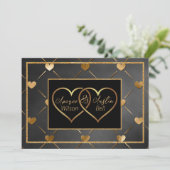 Elegante Zwarte en Gouden Harten Kaart (Staand voorkant)