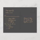 Elegante zwarte en gouden harten RSVP Uitnodiging Briefkaart (Achterkant)