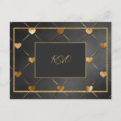 Elegante zwarte en gouden harten RSVP Uitnodiging Briefkaart (Voorkant)