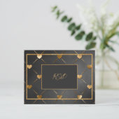 Elegante zwarte en gouden harten RSVP Uitnodiging Briefkaart (Staand voorkant)