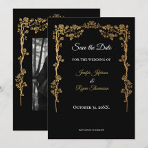 Elegante zwarte en gouden huwelijks save the date